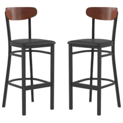 Flash Furniture Wright Set Of 2 Commercial Grade Barstools With 500 LB. Capacity Steel Frame, Solid Wood Seat, And Boomerang Back -Flash Furniture GUEST 362dc06b 20c2 4b30 8fb3 c7a31f0099a8