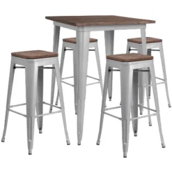 Flash Furniture 31.5" Square Metal Bar Table Set With Wood Top And 4 Backless Stools 5 Flash Furniture 31.5" Square Metal Bar Table Set With Wood Top And 4 Backless Stools -Flash Furniture GUEST 38661e0c 9a03 4956 9699 dcef3b6c5ef8