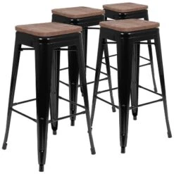 Flash Furniture 30" High Metal Indoor Bar Stool With Wood Seat - Stackable Set Of 4 -Flash Furniture GUEST 3a815904 fb36 4e1b 8606 d9b25784347a
