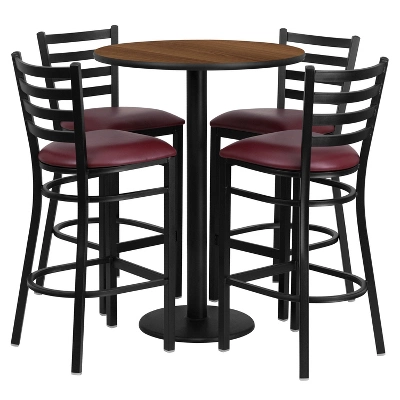 Flash Furniture 30'' Round Laminate Table Set With Round Base And 4 Ladder Back Metal Barstools 2 Flash Furniture 30'' Round Laminate Table Set With Round Base And 4 Ladder Back Metal Barstools - Image 2