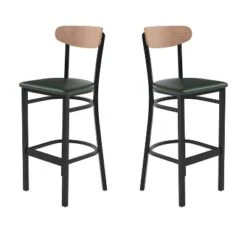 Flash Furniture Wright Set Of 2 Commercial Grade Barstools With 500 LB. Capacity Steel Frame, Solid Wood Seat, And Boomerang Back -Flash Furniture GUEST 3ea2c27c ef00 49c7 862d 554ec721334e