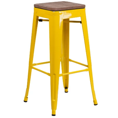 Flash Furniture 30" High Backless Metal Barstool With Square Wood Seat 15 Flash Furniture 30" High Backless Metal Barstool With Square Wood Seat - Image 15