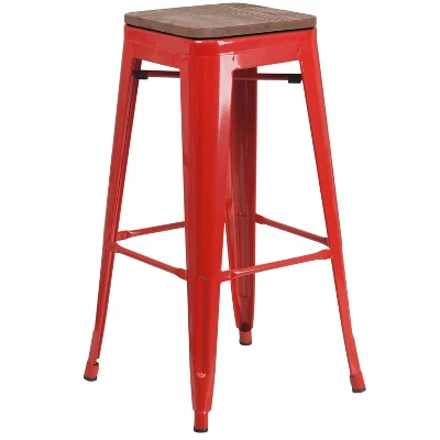 Flash Furniture 30" High Backless Metal Barstool With Square Wood Seat 12 Flash Furniture 30" High Backless Metal Barstool With Square Wood Seat - Image 12
