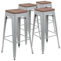 Flash Furniture 30" High Metal Indoor Bar Stool With Wood Seat - Stackable Set Of 4 -Flash Furniture GUEST 443d5e99 c487 43b3 a992 79f723f9740d