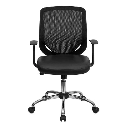Flash Furniture Mid-Back Mesh Tapered Back Swivel Task Office Chair With LeatherSoft Seat, Chrome Base And T-Arms 3 Flash Furniture Mid-Back Mesh Tapered Back Swivel Task Office Chair With LeatherSoft Seat, Chrome Base And T-Arms - Image 3