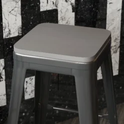 Flash Furniture Perry Poly Resin Wood Square Seat With Rounded Edges For Colorful Metal Barstools