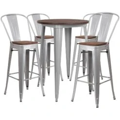 Flash Furniture 30" Round Metal Bar Table Set With Wood Top And 4 Stools 5 Flash Furniture 30" Round Metal Bar Table Set With Wood Top And 4 Stools -Flash Furniture GUEST 4856eed9 12b8 475f a93b c1de8a484a73