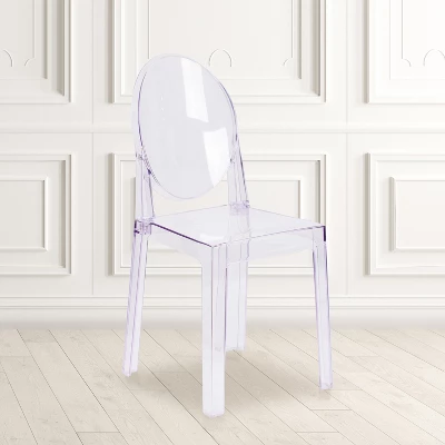 Flash Furniture Ghost Chair With Oval Back In Transparent Crystal 1 Flash Furniture Ghost Chair With Oval Back In Transparent Crystal