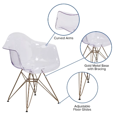 Flash Furniture Alonza Series Transparent Side Chair With Gold Base 2 Flash Furniture Alonza Series Transparent Side Chair With Gold Base - Image 2