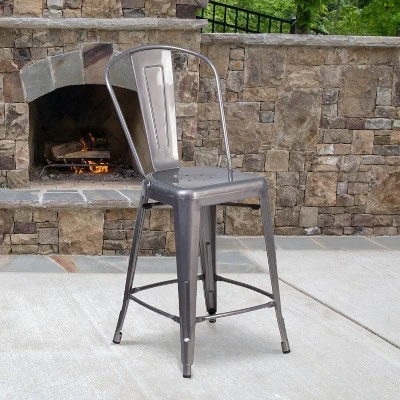 Flash Furniture 24'' High Clear Coated Indoor Counter Height Stool With Back 1 Flash Furniture 24'' High Clear Coated Indoor Counter Height Stool With Back