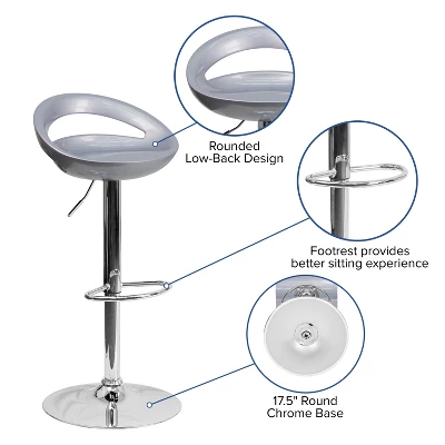 Flash Furniture Contemporary Plastic Adjustable Height Barstool With Rounded Cutout Back And Chrome Base 9 Flash Furniture Contemporary Plastic Adjustable Height Barstool With Rounded Cutout Back And Chrome Base - Image 9