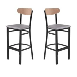 Flash Furniture Wright Set Of 2 Commercial Grade Barstools With 500 LB. Capacity Steel Frame, Solid Wood Seat, And Boomerang Back -Flash Furniture GUEST 4fe0793a cdaf 4d96 8320 415cb29d407c