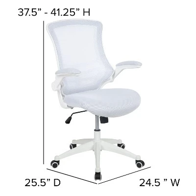 Flash Furniture Mid-Back White Mesh Swivel Ergonomic Task Office Chair With White Frame And Flip-Up Arms 5 Flash Furniture Mid-Back White Mesh Swivel Ergonomic Task Office Chair With White Frame And Flip-Up Arms - Image 5