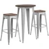 Flash Furniture 24" Round Metal Bar Table Set With Wood Top And 2 Backless Stools