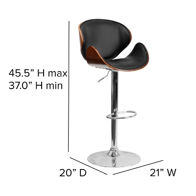 Flash Furniture Bentwood Adjustable Height Barstool With Curved Vinyl Seat And Back 3 Flash Furniture Bentwood Adjustable Height Barstool With Curved Vinyl Seat And Back - Image 3