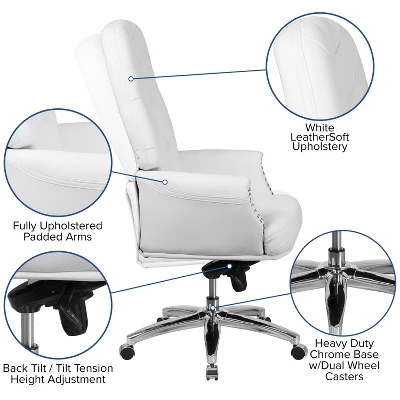 Flash Furniture High Back Traditional Tufted White LeatherSoft Multifunction Executive Swivel Ergonomic Office Chair With Arms 2 Flash Furniture High Back Traditional Tufted White LeatherSoft Multifunction Executive Swivel Ergonomic Office Chair With Arms - Image 2