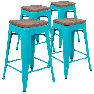 Flash Furniture 24" High Metal Counter-Height, Indoor Bar Stool With Wood Seat - Stackable Set Of 4 14 Flash Furniture 24" High Metal Counter-Height, Indoor Bar Stool With Wood Seat - Stackable Set Of 4 - Image 14
