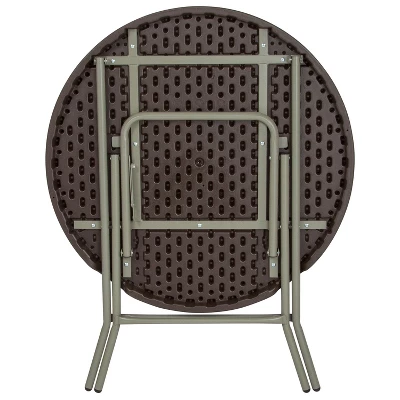 Flash Furniture 2.6-Foot Round Brown Rattan Plastic Folding Table 8 Flash Furniture 2.6-Foot Round Brown Rattan Plastic Folding Table - Image 8