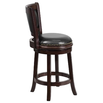 Flash Furniture 24'' High Cappuccino Wood Counter Height Stool With Panel Back And Black LeatherSoft Swivel Seat 2 Flash Furniture 24'' High Cappuccino Wood Counter Height Stool With Panel Back And Black LeatherSoft Swivel Seat - Image 2