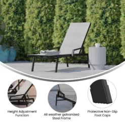 Flash Furniture Brazos Adjustable Chaise Lounge Chair With Arms, All-Weather Outdoor Five-Position Recliner -Flash Furniture GUEST 5ea2e8c6 cb7c 4209 9eec 0c642bd725b7
