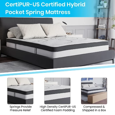 Flash Furniture Roxbury Tufted Upholstered Platform Bed With 10 Inch CertiPUR-US Certified Foam And Pocket Spring Mattress 4 Flash Furniture Roxbury Tufted Upholstered Platform Bed With 10 Inch CertiPUR-US Certified Foam And Pocket Spring Mattress - Image 4