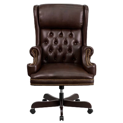 High Back Traditional LeatherSoft Tufted Executive Ergonomic Office Leather Chair Brown - Flash Furniture 3 High Back Traditional LeatherSoft Tufted Executive Ergonomic Office Leather Chair Brown - Flash Furniture - Image 3