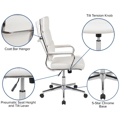Flash Furniture Hansel High Back White LeatherSoft Contemporary Panel Executive Swivel Office Chair 4 Flash Furniture Hansel High Back White LeatherSoft Contemporary Panel Executive Swivel Office Chair - Image 4