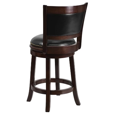 Flash Furniture 24'' High Cappuccino Wood Counter Height Stool With Panel Back And Black LeatherSoft Swivel Seat 1 Flash Furniture 24'' High Cappuccino Wood Counter Height Stool With Panel Back And Black LeatherSoft Swivel Seat