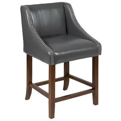 Flash Furniture Carmel Series 24" High Transitional Wood Counter Height Stool With Accent Nail Trim, Set Of 2 2 Flash Furniture Carmel Series 24" High Transitional Wood Counter Height Stool With Accent Nail Trim, Set Of 2 - Image 2