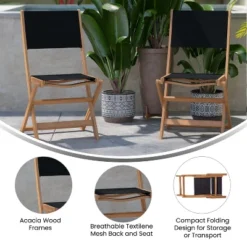 Flash Furniture 2PK All-Weather Acacia Wood Folding Bistro Chairs-Mesh Back/Seat-Natural/Black 14 Flash Furniture 2PK All-Weather Acacia Wood Folding Bistro Chairs-Mesh Back/Seat-Natural/Black -Flash Furniture GUEST 6c1a6de2 87b9 46ce b439 b49e04866ab6