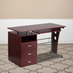 Flash Furniture Computer Desk With Three Drawer Single Pedestal And Pull-Out Keyboard Tray