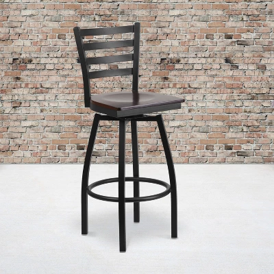 Flash Furniture Black Ladder Back Swivel Metal Barstool 1 Flash Furniture Black Ladder Back Swivel Metal Barstool