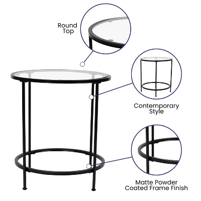 Flash Furniture Astoria Collection Round End Table - Modern Clear Glass Accent Table With Matte Black Frame 1 Flash Furniture Astoria Collection Round End Table - Modern Clear Glass Accent Table With Matte Black Frame