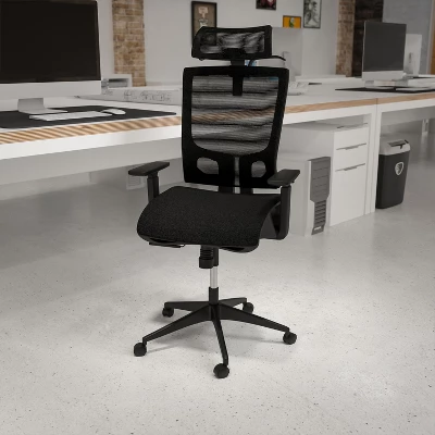 Flash Furniture Ergonomic Black Mesh Office Chair-Synchro-Tilt, Pivot Headrest, Adjustable Arms 1 Flash Furniture Ergonomic Black Mesh Office Chair-Synchro-Tilt, Pivot Headrest, Adjustable Arms