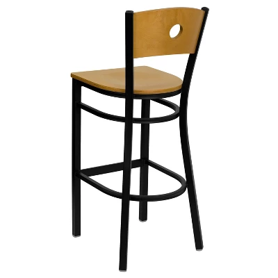Flash Furniture Wood Circle Back Black Metal Restaurant Barstool 2 Flash Furniture Wood Circle Back Black Metal Restaurant Barstool - Image 2