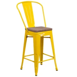 Flash Furniture 24" High Metal Counter Height Stool With Back And Wood Seat 28 Flash Furniture 24" High Metal Counter Height Stool With Back And Wood Seat -Flash Furniture GUEST 752bc2d1 50f5 49ad b0d3 84df39ced160