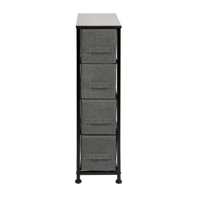 Flash Furniture 4 Drawer Slim Wood Top Cast Iron Frame Vertical Storage Dresser With Easy Pull Fabric Drawers 8 Flash Furniture 4 Drawer Slim Wood Top Cast Iron Frame Vertical Storage Dresser With Easy Pull Fabric Drawers - Image 8