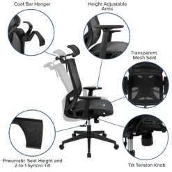 Flash Furniture Ergonomic Black Mesh Office Chair-Synchro-Tilt, Pivot Headrest, Adjustable Arms 14 Flash Furniture Ergonomic Black Mesh Office Chair-Synchro-Tilt, Pivot Headrest, Adjustable Arms -Flash Furniture GUEST 7796d0de 6974 47d3 bfaa 25a0eb4656b7