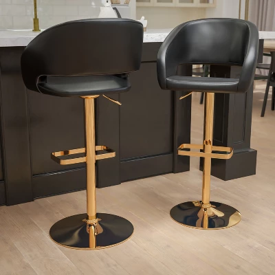 Flash Furniture Contemporary Vinyl Adjustable Height Barstool With Rounded Mid-Back, Set Of 2 1 Flash Furniture Contemporary Vinyl Adjustable Height Barstool With Rounded Mid-Back, Set Of 2
