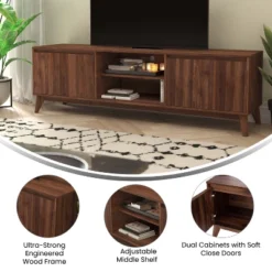 Flash Furniture Hatfield Mid-Century Modern TV Stand For Up To 64 Inch TV's - 60 Inch Media Center With Adjustable Center Shelf And Dual Soft Close Doors -Flash Furniture GUEST 7929532d a9bf 49ee aa6a cdd57d7650bf