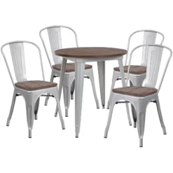 Flash Furniture 26" Round Metal Table Set With Wood Top And 4 Stack Chairs 5 Flash Furniture 26" Round Metal Table Set With Wood Top And 4 Stack Chairs -Flash Furniture GUEST 7a372dca 464c 459a 9396 cf1b68a5f342