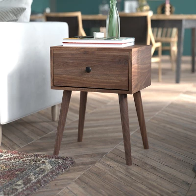 Flash Furniture Hatfield Mid-Century Modern One Drawer Wood Nightstand, Side Accent Or End Table With Soft Close Storage Drawer, Dark Walnut 1 Flash Furniture Hatfield Mid-Century Modern One Drawer Wood Nightstand, Side Accent Or End Table With Soft Close Storage Drawer, Dark Walnut