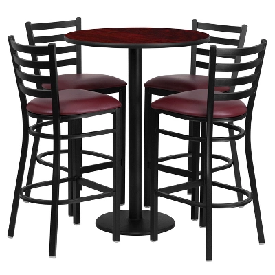 Flash Furniture 30'' Round Laminate Table Set With Round Base And 4 Ladder Back Metal Barstools 4 Flash Furniture 30'' Round Laminate Table Set With Round Base And 4 Ladder Back Metal Barstools - Image 4