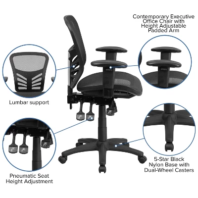 Flash Furniture Mid-Back Transparent Black Mesh Multifunction Executive Swivel Ergonomic Office Chair With Adjustable Arms 2 Flash Furniture Mid-Back Transparent Black Mesh Multifunction Executive Swivel Ergonomic Office Chair With Adjustable Arms - Image 2