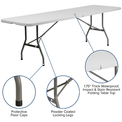Flash Furniture 8-Foot Bi-Fold Granite White Plastic Banquet And Event Folding Table With Carrying Handle 2 Flash Furniture 8-Foot Bi-Fold Granite White Plastic Banquet And Event Folding Table With Carrying Handle - Image 2