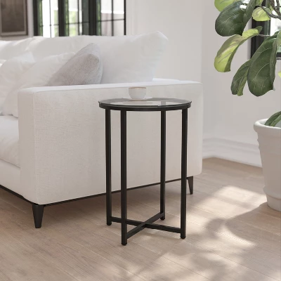Flash Furniture Greenwich Collection End Table - Modern Clear Glass Accent Table With Crisscross Matte Black Frame 1 Flash Furniture Greenwich Collection End Table - Modern Clear Glass Accent Table With Crisscross Matte Black Frame