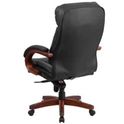 Flash Furniture High Back Black LeatherSoft Executive Ergonomic Office Chair With Synchro-Tilt Mechanism, Mahogany Wood Base And Arms -Flash Furniture GUEST 7dbd341e 86e1 4df0 9e5d 1d1874d0532b