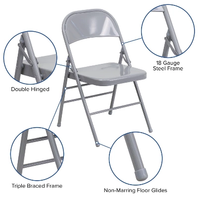 Flash Furniture 2 Pack HERCULES Series Triple Braced & Double Hinged Metal Folding Chair 2 Flash Furniture 2 Pack HERCULES Series Triple Braced & Double Hinged Metal Folding Chair - Image 2