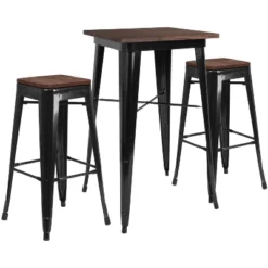 Flash Furniture 23.5" Square Metal Bar Table Set With Wood Top And 2 Backless Stools 5 Flash Furniture 23.5" Square Metal Bar Table Set With Wood Top And 2 Backless Stools -Flash Furniture GUEST 8169de88 896d 405a abf1 56cf99e396d5
