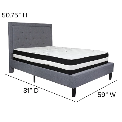 Flash Furniture Roxbury Full Size Tufted Upholstered Platform Bed In Light Gray Fabric With Pocket Spring Mattress 2 Flash Furniture Roxbury Full Size Tufted Upholstered Platform Bed In Light Gray Fabric With Pocket Spring Mattress - Image 2